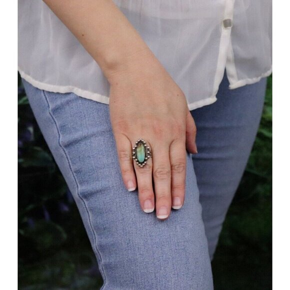 Sterling Silver Natural Turquoise Ring Size 7 3/4 - Picture 4 of 7